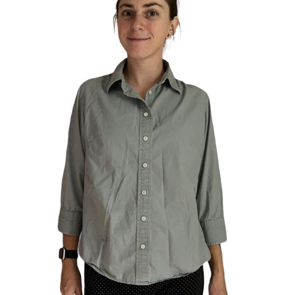 J Crew Womens Medium Solid Gray 3/4 Sleeve Button Up Shirt Textured Collar M - Picture 9 of 12